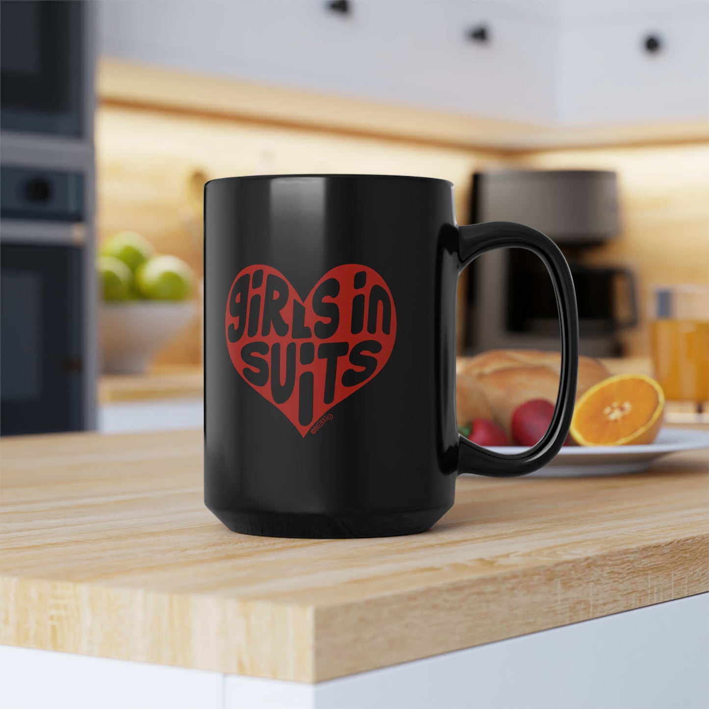 Girls In Suits Heart - Black Mug, 15oz