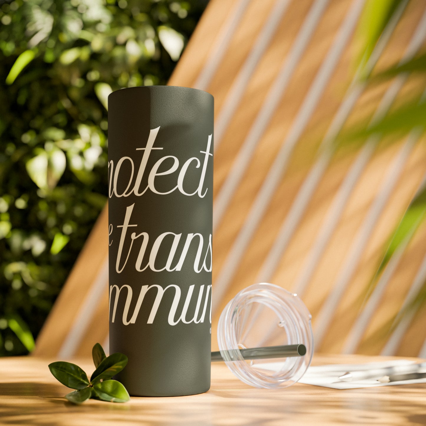 Protect The Trans Community - Skinny Tumbler with Straw, 20oz