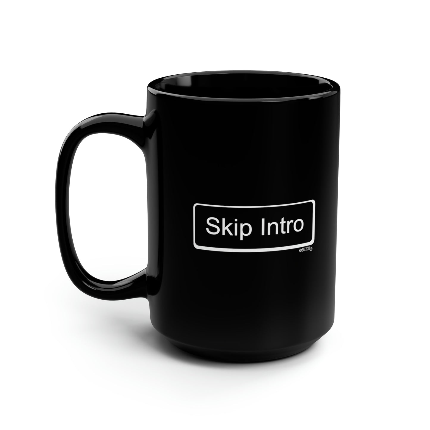Skip Intro Button - Black Mug, 15oz