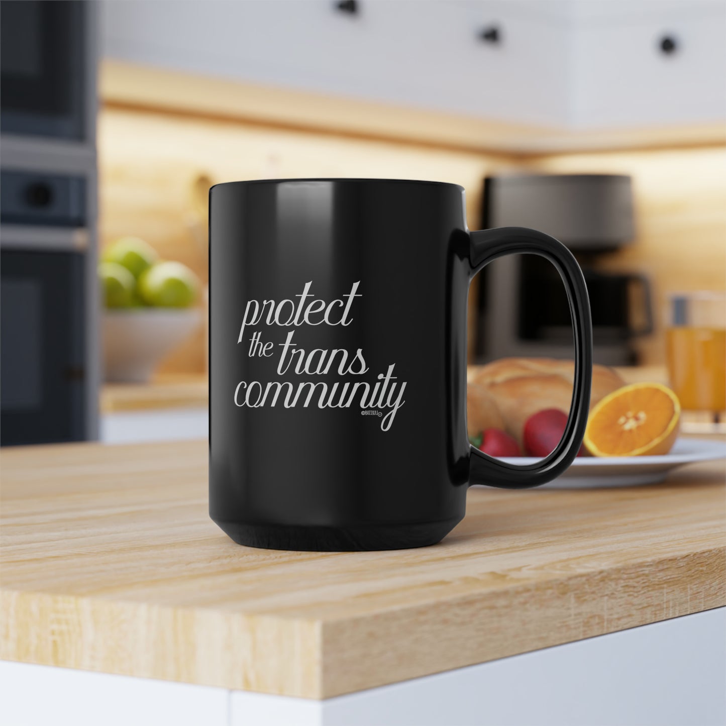 Protect The Trans Community - Black Mug, 15oz