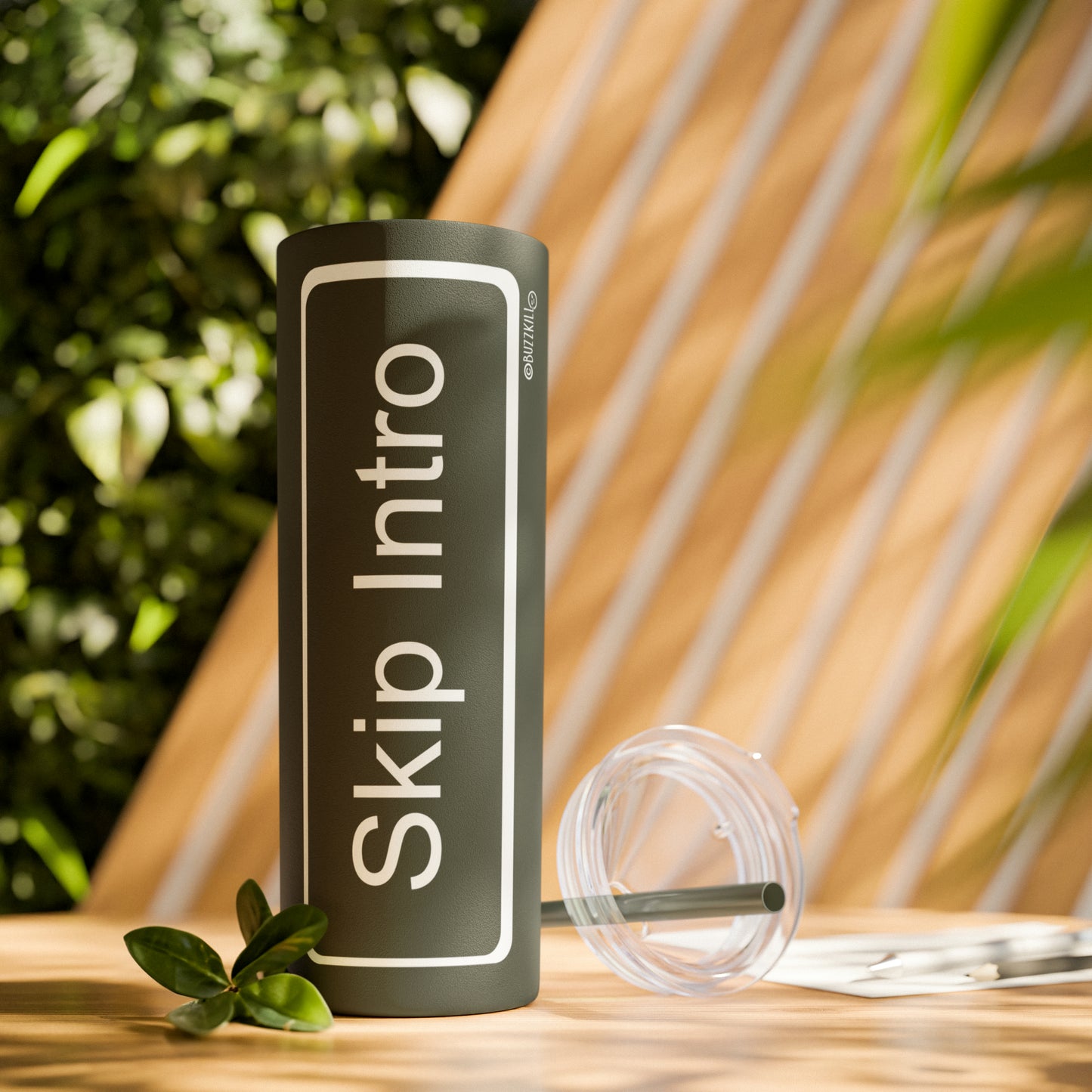 Skip Intro Button - Skinny Tumbler with Straw, 20oz