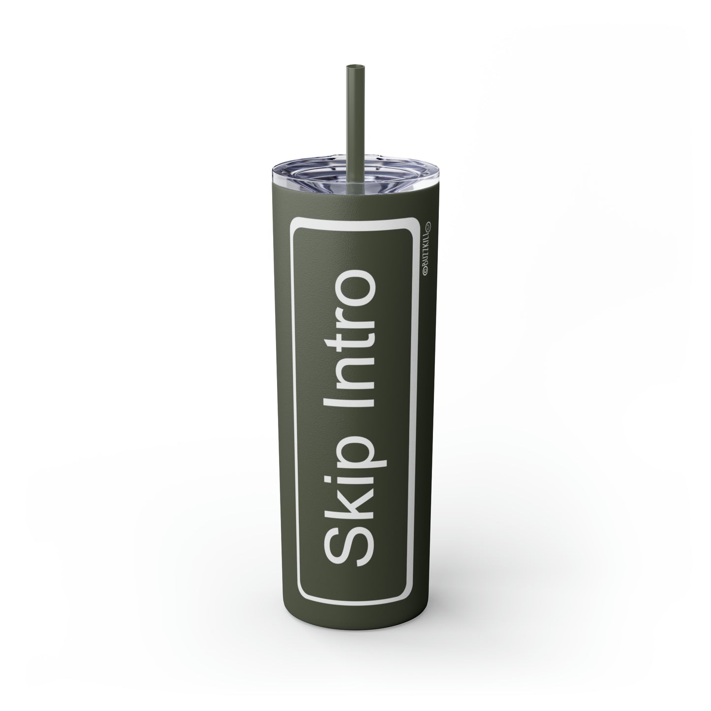 Skip Intro Button - Skinny Tumbler with Straw, 20oz