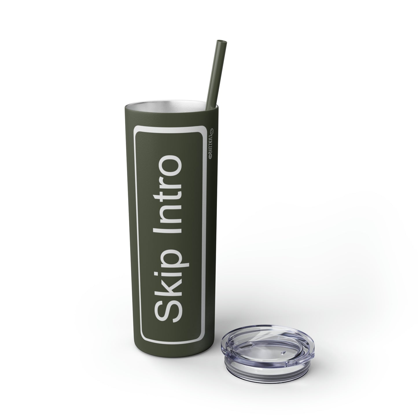 Skip Intro Button - Skinny Tumbler with Straw, 20oz