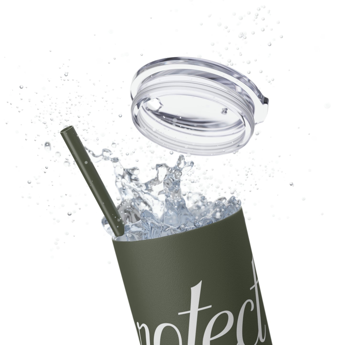 Protect The Trans Community - Skinny Tumbler with Straw, 20oz