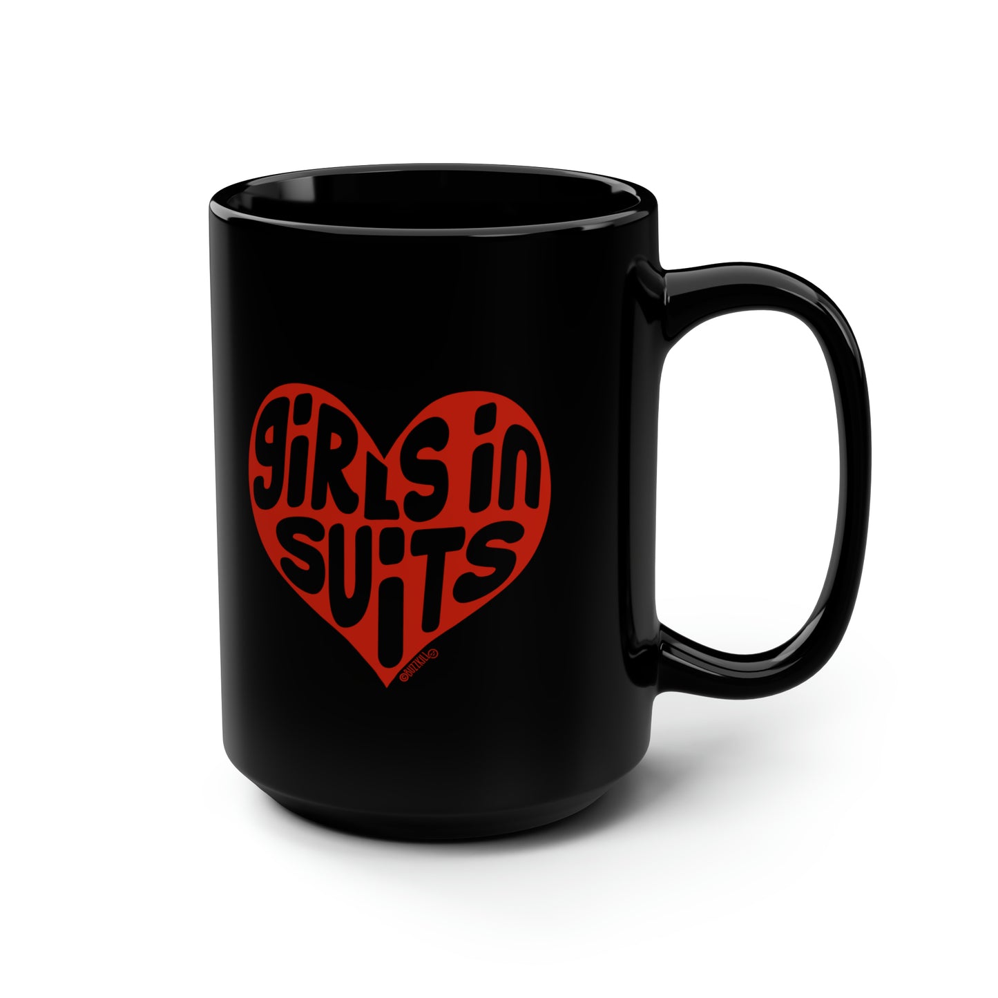 Girls In Suits Heart - Black Mug, 15oz