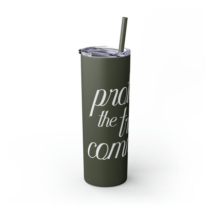 Protect The Trans Community - Skinny Tumbler with Straw, 20oz